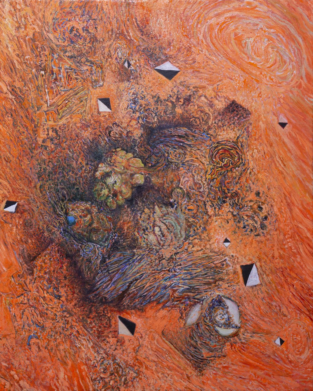 "Ensayo Color Naranja" con técnica óleo sobre tabla, 2016.