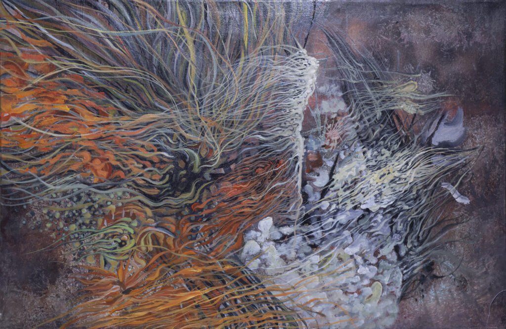 "Ensayo sobre el Viento" con técnica óleo sobre lienzo, 2014.